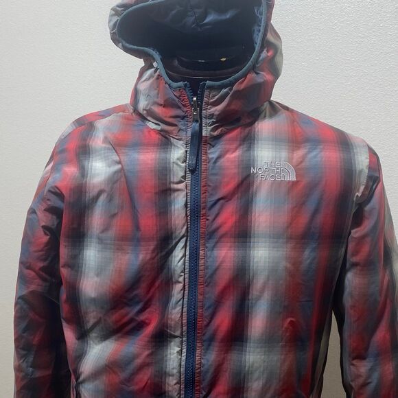 The North Face Boy's Warm Jacket Navy Blue Plaid Reversible Size XL (18/20) - Picture 6 of 12